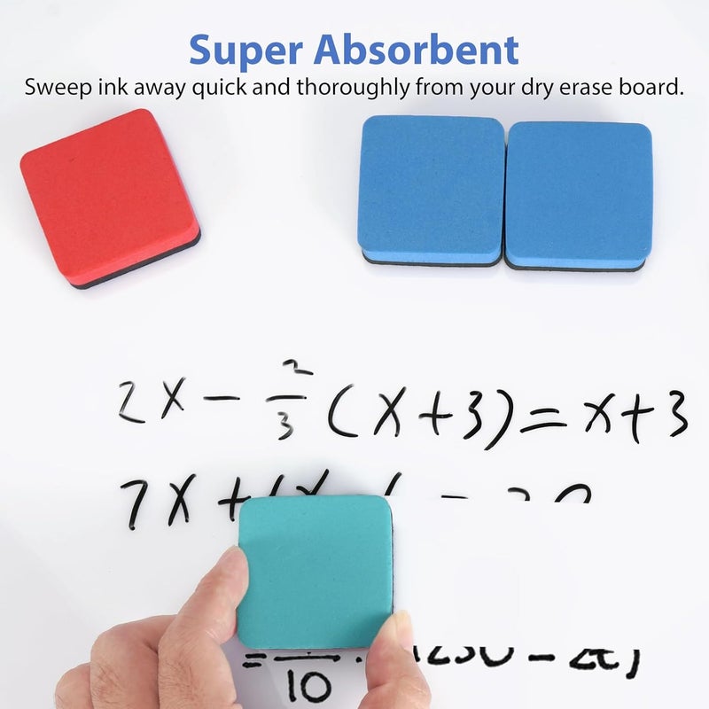 SITHON Magnetic Dry Erase Erasers, Mini Whiteboard Dry Erasers Back to School Supplies, Chalkboard Cleaning Pads for Classroom, Office, Home, 4 Colors, 2 x 2 Inch (24 Pack) - Image 4